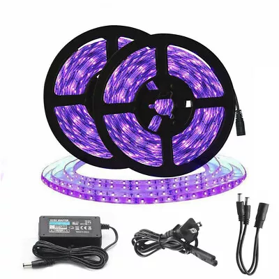 Ultraviolet 365nm UV LED Strip Light SMD 3528 Black Light Tape 12V Power Adapter • £9.59