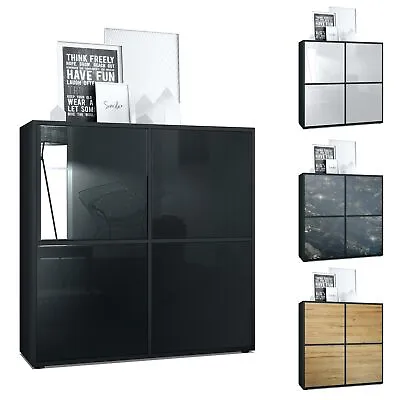 Highboard Sideboard Cabinet Cupboard Cuba V2 In Black High Gloss & Design Decor • £472.11