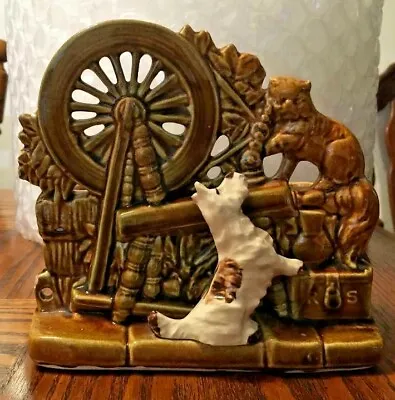 Vintage Mid Century McCoy USA Planter Spinning Wheel With Scottie Dog & Cat  • $15