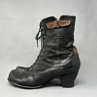 $72.50 • Buy Everybody BZ Moda Women Black Leather Lace Up Boots Bootie Lagenlook Shoe 38.5