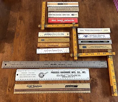 Vintage Rulers Lot Of 16 ~ Wooden Plastic Metal Magnetic ~ Advertising ~ 3 Sizes • $40