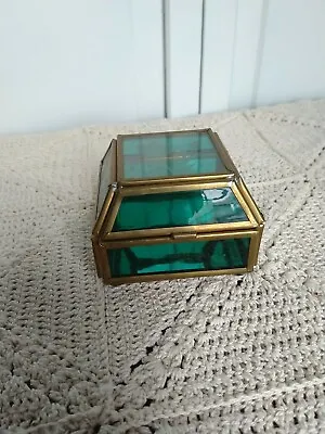 Via Vermont Etched Glass Lid Stained Glass Brass & Mirror Trinket  Box   • $14.90