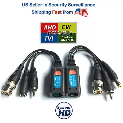 HD 8 MP Cat5 Cat6 To BNC Video Power Audio Video Balun Passive Data Transmitter • $5.99