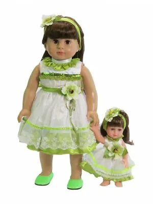 Doll Clothes 18  Dress Green White Lace Headband Free 8  Doll Fits AG Dolls • $15.29