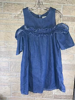 $14.99 • Buy Zara Girls Cold Shoulder Chambray Denim Dress, Size 13-14, Pre-owned