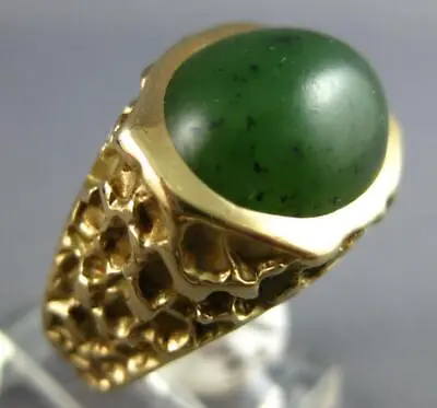 Estate Large Aaa Jade 14kt Yellow Gold 3d Classic Oval Nugget Mens Ring • $2121.60