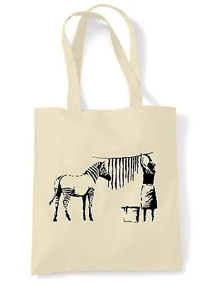 BANKSY HANGING OUT ZEBRA STRIPES TOTE / SHOULDER BAG -Choice Of Colour • £8.95