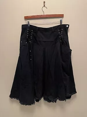 Glee Womens Midi Skirt Size 18W Black Denim Fringe Lace Up Trim Asymmetric Goth • $34.88