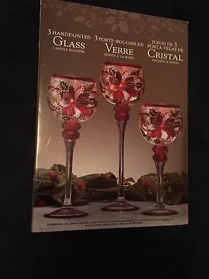 Christmas Crackled Glass Candle Holder X 3 - Hand Painted - Boxed & Unused • £35