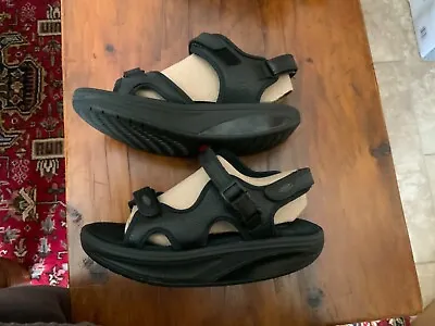 MBT Kisumu Black Leather Toning Rocker Sandals Sz 38/7-7.5 Orthopedic Comfort • $85
