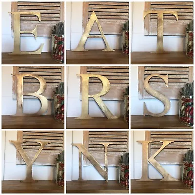 Gold Metal Letters Numbers Home Shop Wedding Words Vintage Rustic Retro Sign  • £11.70