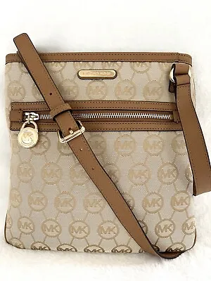 Michael Kors Kempton Signature Crossbody Bag Large In Beige/Camel/Tan • $89.99