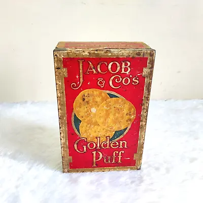 1940 Vintage Jacob & Co's Golden Puff Advertising Biscuits Tin Box England TN296 • £47.36