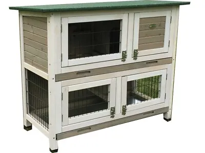 £97.94 • Buy 2 Tier Rabbit Hutch Guinea Pig Hutches Run 2 Tier Double Decker Cage Grey 