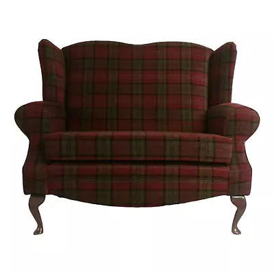 Wing Back  Queen Anne Cottage Style 2 Seat Sofa Lana Red Tartan Queen Anne Legs • £829