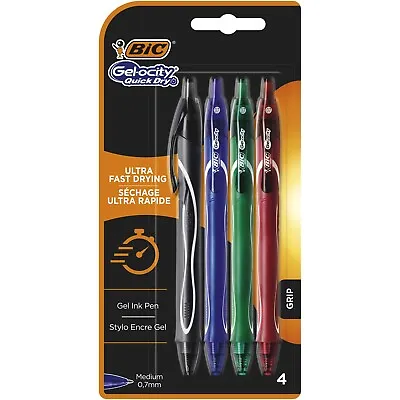 Bic Gel-ocity Quick Dry Gel Ink Pens Medium Tip (0.7 Mm) Assorted 4 Pack • £7.95
