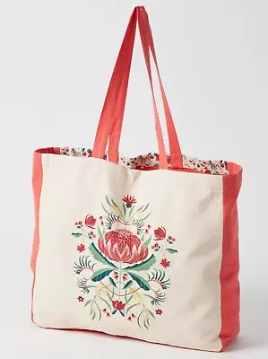 TOTE SHOPPING BAG Eco Friendly Reusable 100% Cotton Australian Flowers Knitting • $49.95