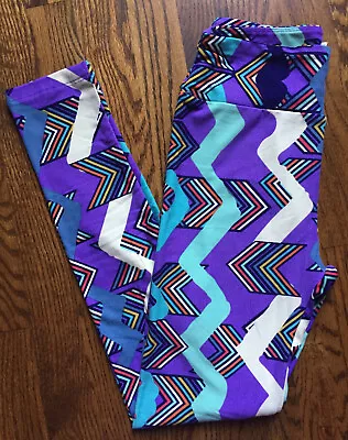 NEW Lularoe Leggings OS Chevron Colorful Aztec Tribal Arrow Purple Pant One Size • $6.98