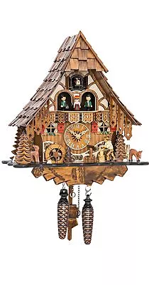 Quartz Cuckoo Clock Black Forest House With Moving Wood Chopper And Mill Whee... • $577.16