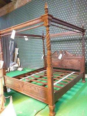 UK KING 5' Antique  MAHOGANY  Queen Anne Reproduction Four Poster Canopy Bed • $1893.16