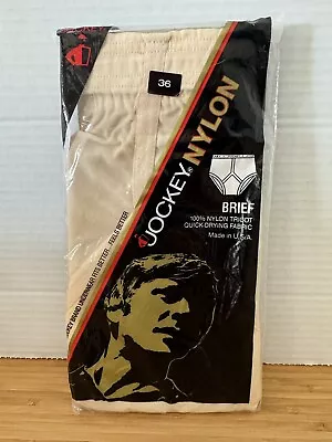 JOCKEY Vintage BRIEF Sz 36 Nylon Tricot Y FRONT Fly Beige NOS 1983 Made In USA • $29.99