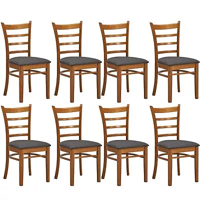 Linaria Dining Chair Set Of 8 Crossback Solid Rubber Wood Fabric Seat - Walnut • $1378.26