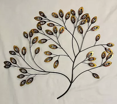 Large Metal Wall Art Tree Branch With Gold Colored Leaves 33  X 27  Vintage • $25