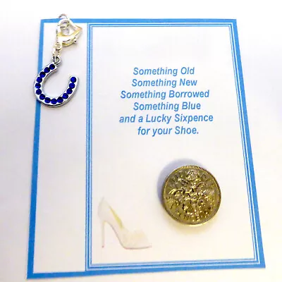 £4.99 • Buy Something Blue Bridal Lucky Horseshoe Charm Traditional Sixpence 4 Brides Shoe 