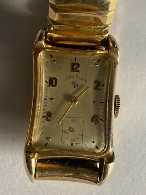 Lord Elgin 1955 14k Yellow Gold Filled  Rectangular Curved Watch.run • £156.61