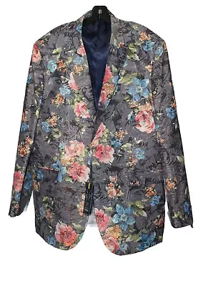 Men's Studio Ferera Gray Pink Blue Floral Sport Coat NWT Size 52R MSRP $140 • $49.95