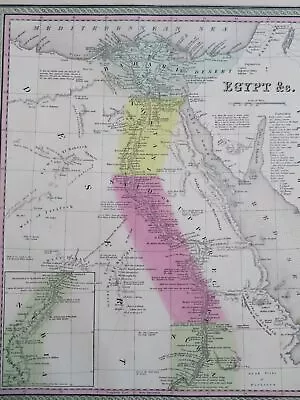 Upper & Lower Egypt Nile River Nubia Cairo C. 1850 Cowperthwait Mitchell Map • $52