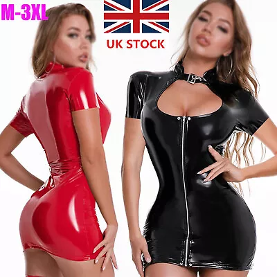 £14.99 • Buy UK Sexy Womens Wetlook PVC Zipper Bodycon Party Clubwear Mini Dress Top Bodysuit