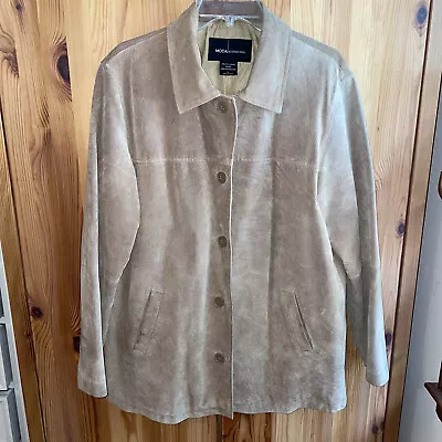 Moda International Tan Button Front Suede Leather Jacket Large • $34.85