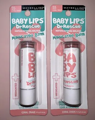 Maybelline #55 Coral Crave 2 Pack Baby Lips Dr Rescue Medicated Lip Balm NEW  • $14.50