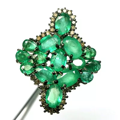 Gemstone Green Emerald & Diamond Jewelry Ring 925 Silver White Gold Size 7 • $299