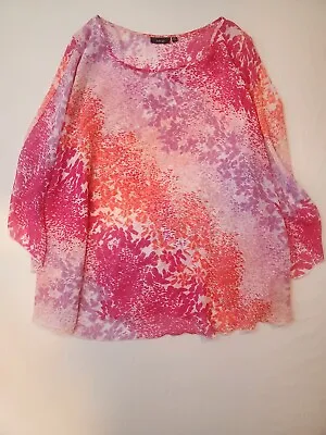 Apt 9 Women 2X Pink Purple Scoop Blouse Top Shirt Short Butterfly Sleeve Plus • $14.99