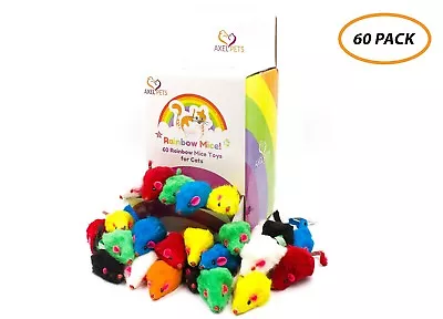 60 Rainbow Mice With Catnip & Rattle Sound Made Of Real Rabbit Fur Cat Toy Mouse • $30.99