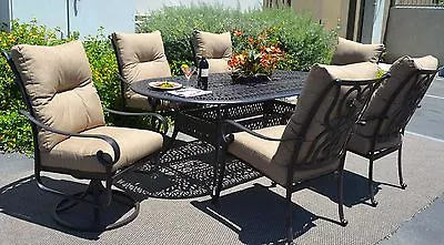 Patio 7 Piece Dining Set Oudoor Cast Aluminum Furniture Chairs Sunbrella Bronze • $3595.25