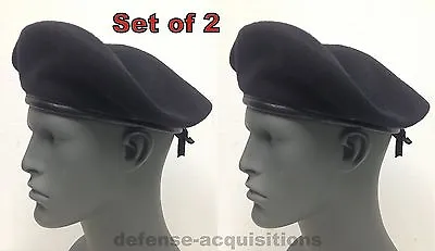 Set Of 2 NEW Military Issue Inspection Ready Black Wool Beret Size 7 Medium • $18.95