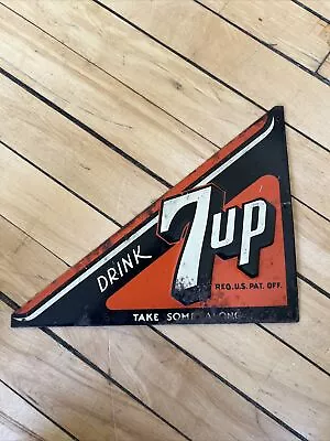 VERY RARE Original Drink 7up  Take Some Along  Door Kick Push Tin Metal Sign • $550