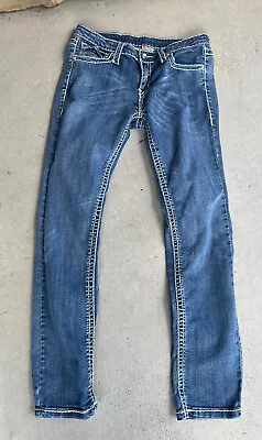 Miss Chic Jeans Boot Cut Size 11 Low Rise Rhinestones Thick Stitch 32” Inseam • $20