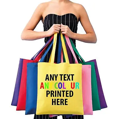 Personalised Custom Printed Tote Shopping Cotton Bag Text Print Gift Long Handle • £5.99
