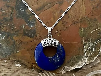 Beautiful Lapis Lazuli Pendant On 925 Silver Chain Necklace • $14.50