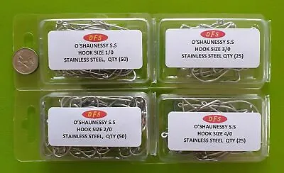 150x DFS Size 1/02/03/04/0 O'shaughnessy STAINLESS STEEL Fishing Hooks • $25.02