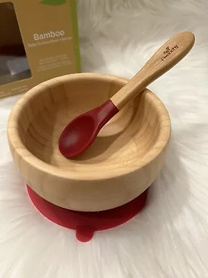 Avanchy Bamboo Baby Suction Bowl With Spoon - Magenta NEW • $19.50