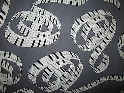 Piano Keys Wavy Music Notes Gray Cotton Fabric Fq • $3.99