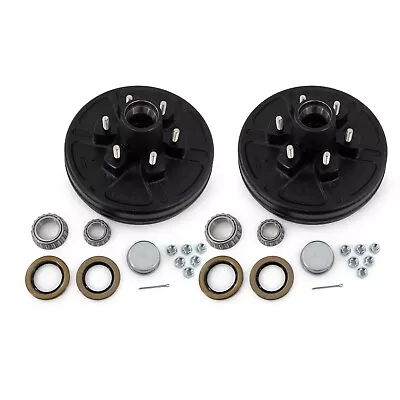 (2) Trailer Brake Drum Hub 6 Lug 12 X 2  W/ Bearings 1 1/4 (15123)x1 3/4 (25580) • $232.93