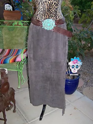 NWT~Vintage SADDLE RIDGE~11/12~L~Western Fringe Suede Leather Long Maxi Skirt • $53.10