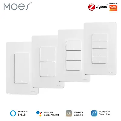 MOES 1/2/3/4 Gang Zigbee Smart Light Switch Wall Push Button Alexa Google APP • $41.99