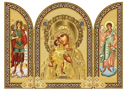 Virgin Mary Triptych Archangel Saint Michael Guardian Angel Madonna And Child • $34.95